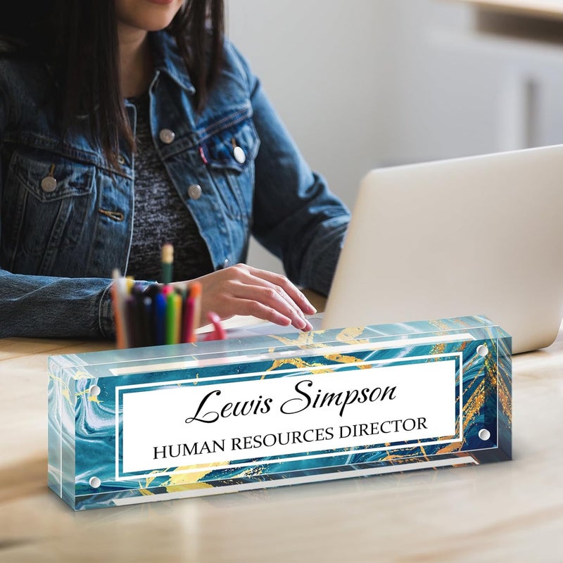 HETOOSHI Name Plate for Desk, Desk Double sided pattern Name Plate Personalized Office Desk Decor for Women and Men, Employee Appreciation Gifts Office Gifts for Boss, Manager, Teacher, Nurse (Green marble) - Image 5
